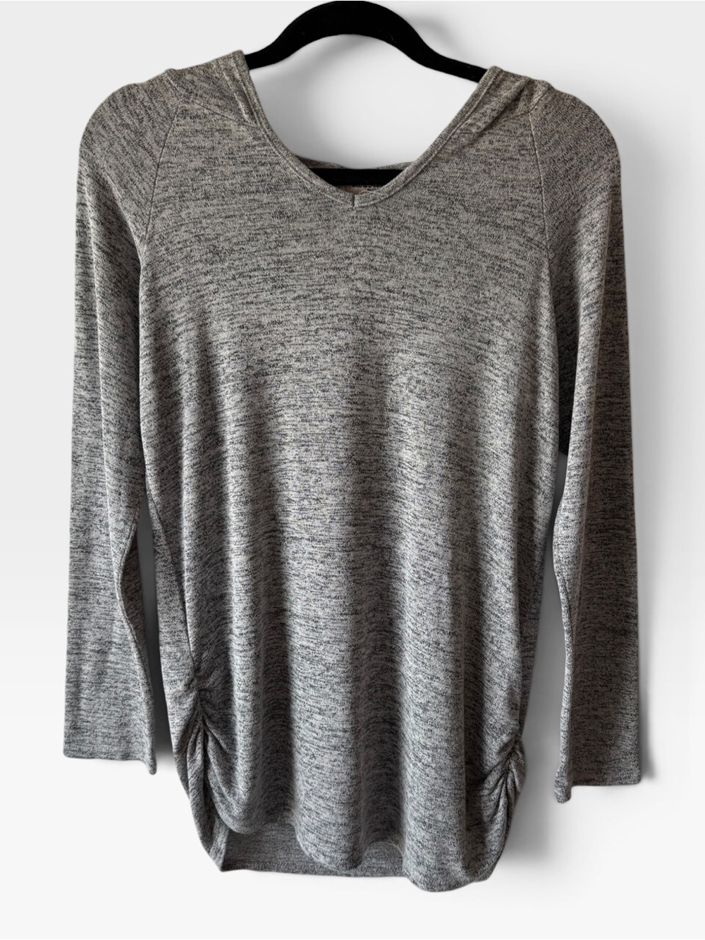 Ultra Teexe Maternity Shirt | Long Sleeve Hooded Side-Ruched Gray Heather Size M